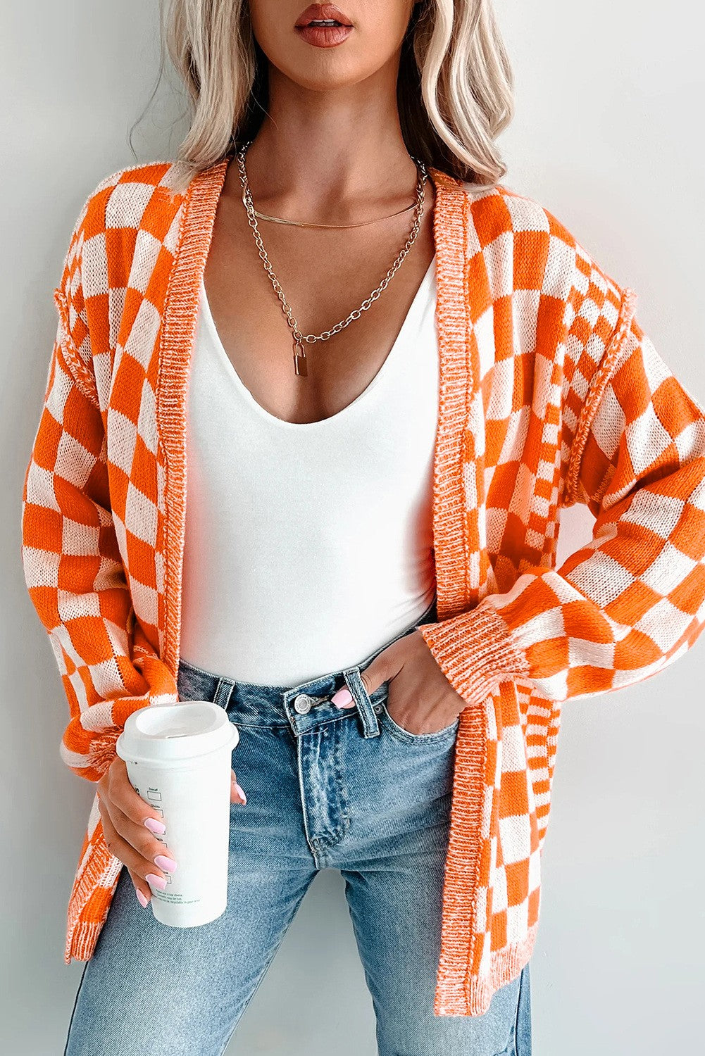 Sheller bicolor tweed knit cardigan オレンジ Sheller bicolor tweed knit cardigan オレンジ
