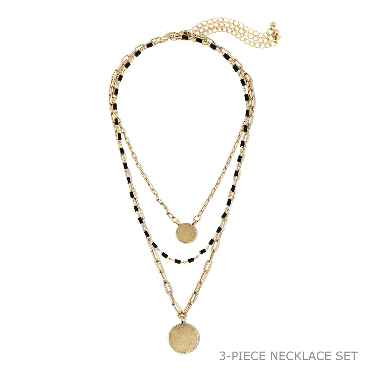 Black Crystal and Gold Triple Layered 16-18" Necklace