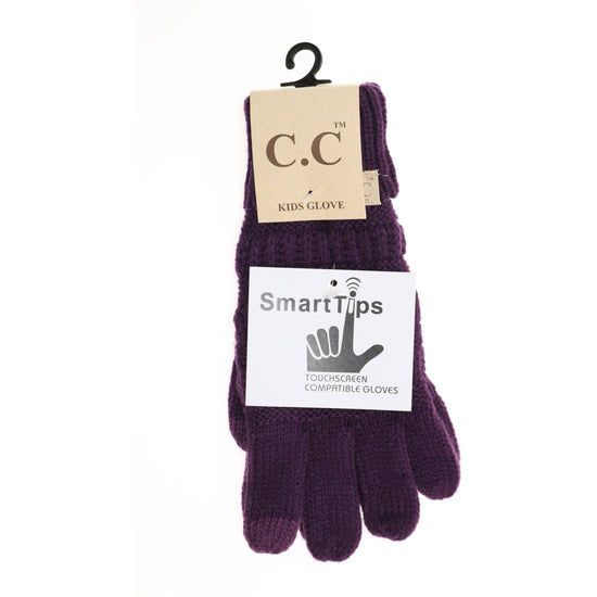 KIDS Solid Cable Knit CC Gloves G20KIDS: Red (Bright)