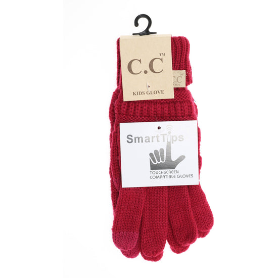 KIDS Solid Cable Knit CC Gloves G20KIDS: Red (Bright)
