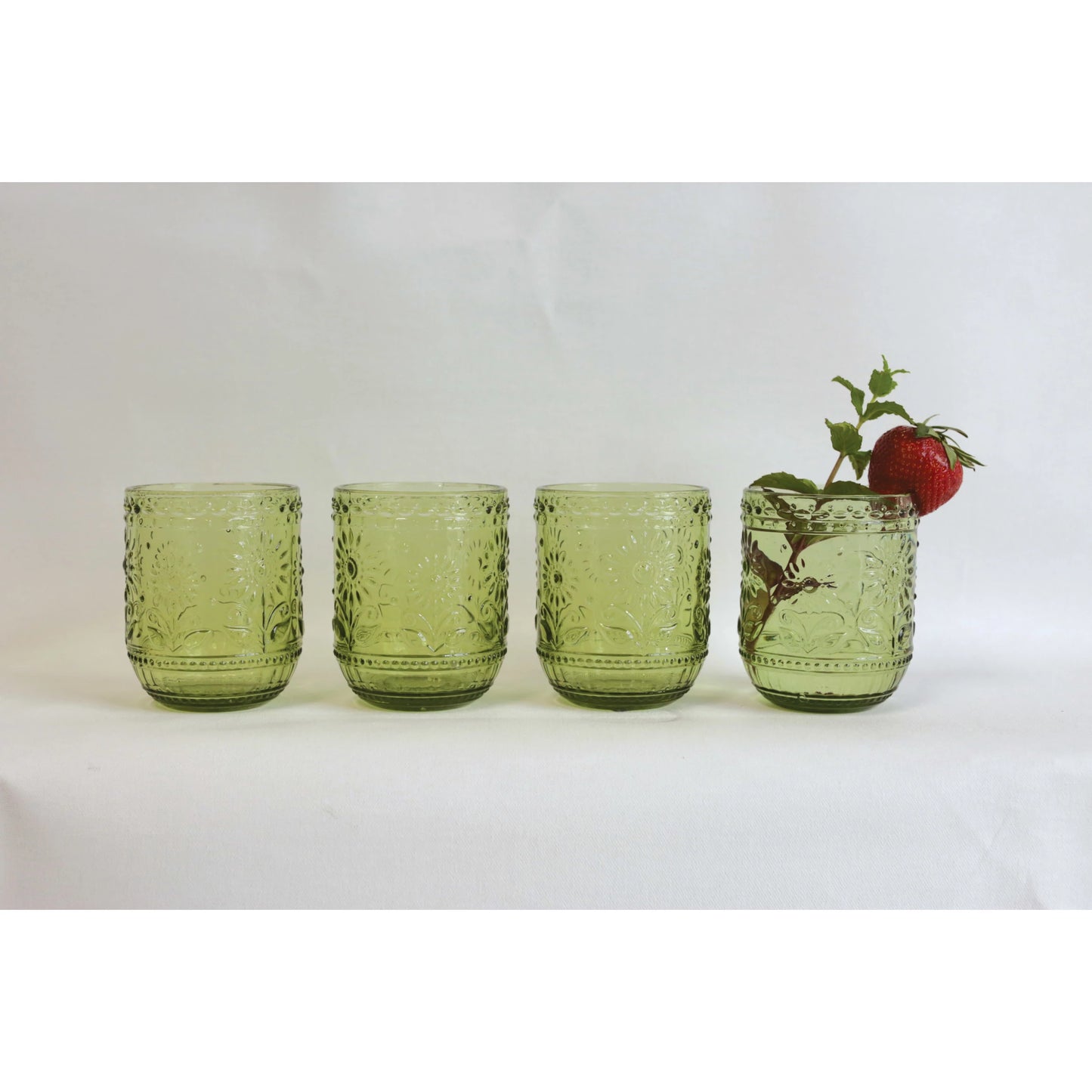 Embossed Drinking Glass, Green