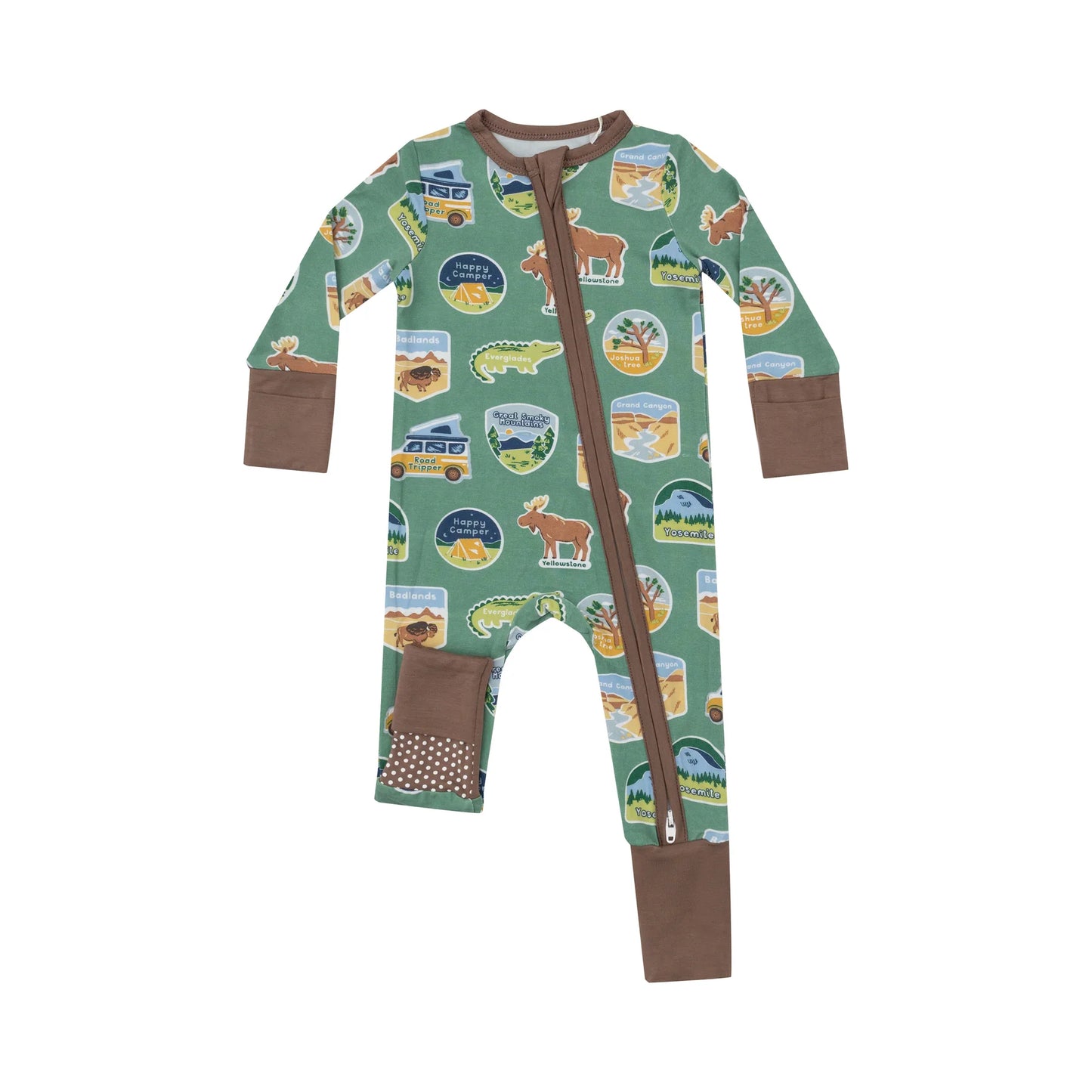 2 WAY ZIPPER ROMPER- NATIONAL PARK STICKERS