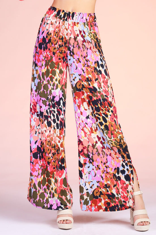 Load image into Gallery viewer, Mixed Leopard Side Slit Wide Leg Pants
