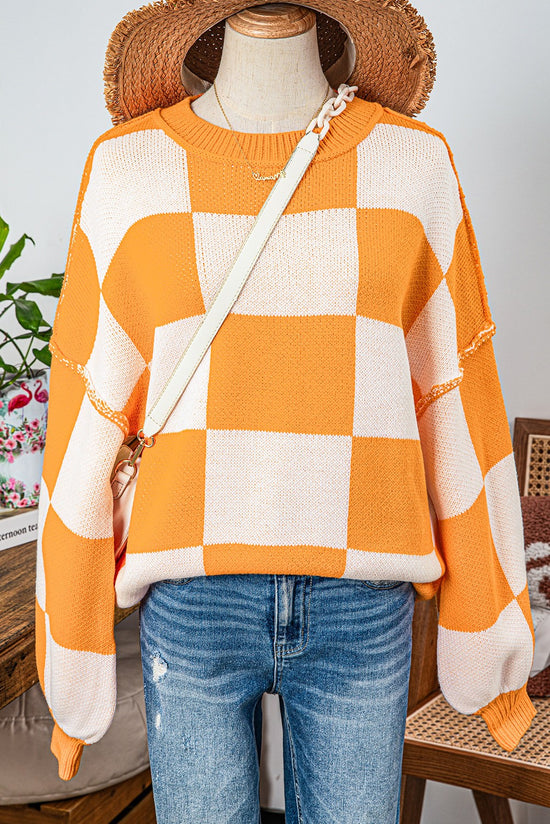 Checkered Bishop Sleeve Sweater