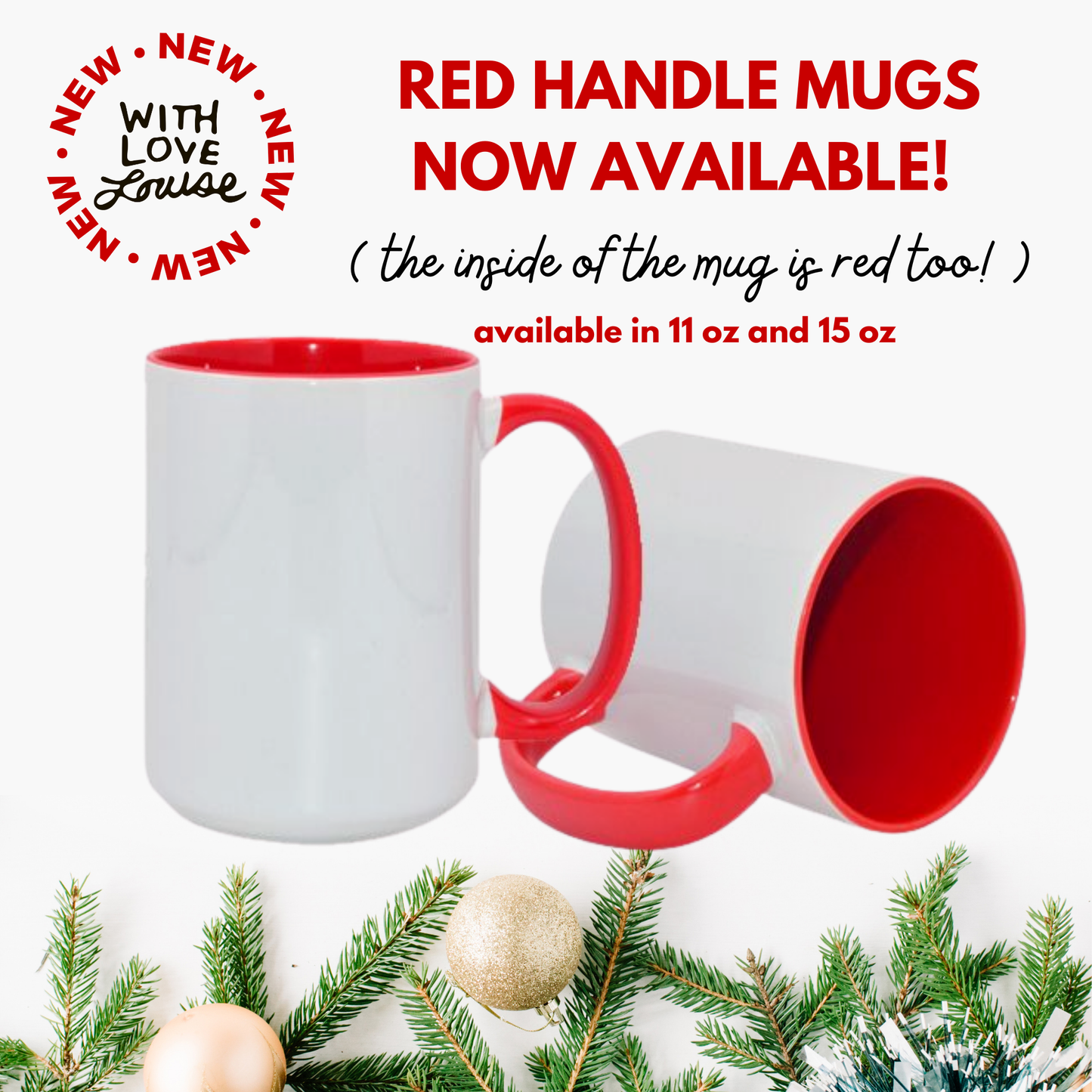 Holly Dolly Christmas Mug: Red Handle/Inside / 11oz