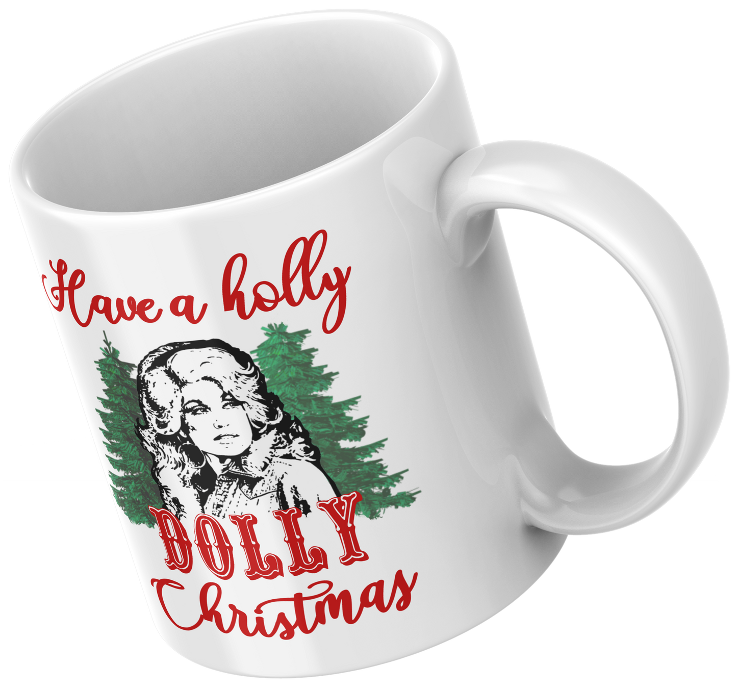 Holly Dolly Christmas Mug: Red Handle/Inside / 11oz