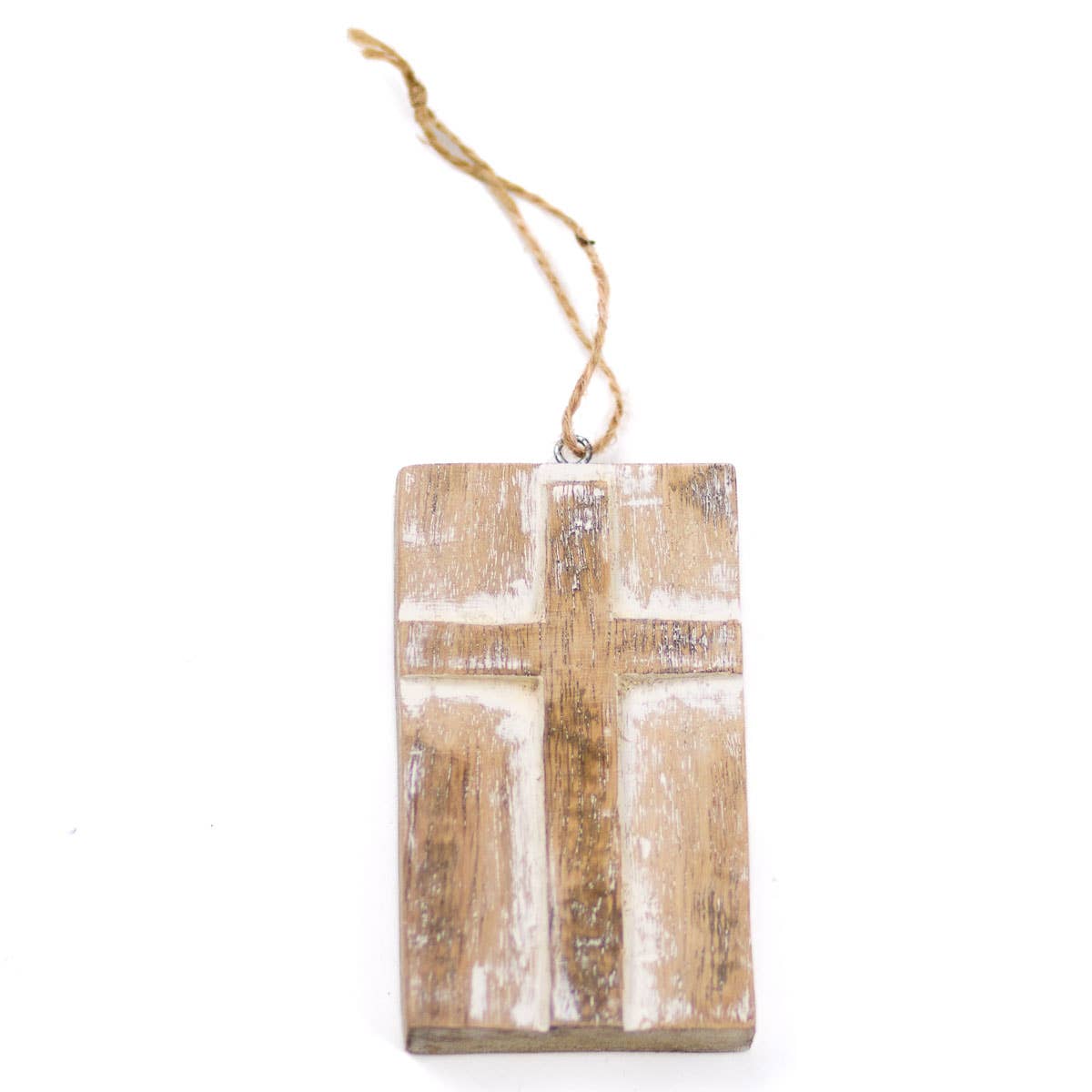 Andrew Cross Ornament   Natural/White Wash   2.5x4.25