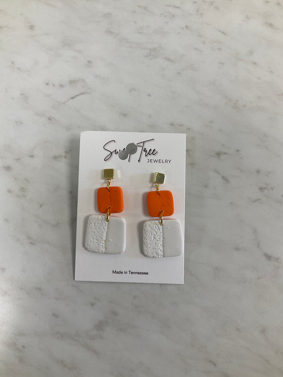 Orange and White Square Earrings