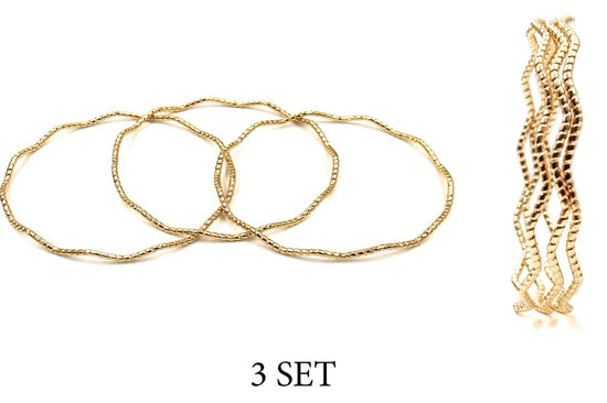 Gold Waved Textured Set of 3 Bangles