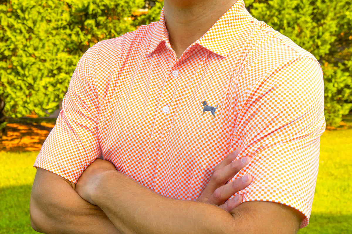 Bluetick Checkerboard Polo- Org/White