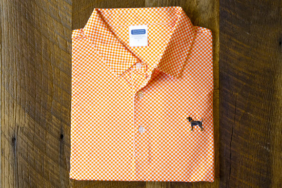 Bluetick Checkerboard Polo- Org/White