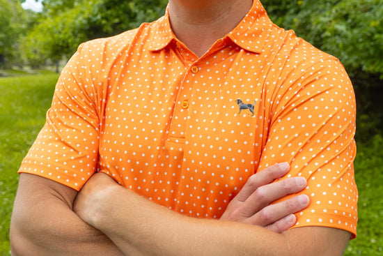 Bluetick Dots Polo-Orange w/ White Dots