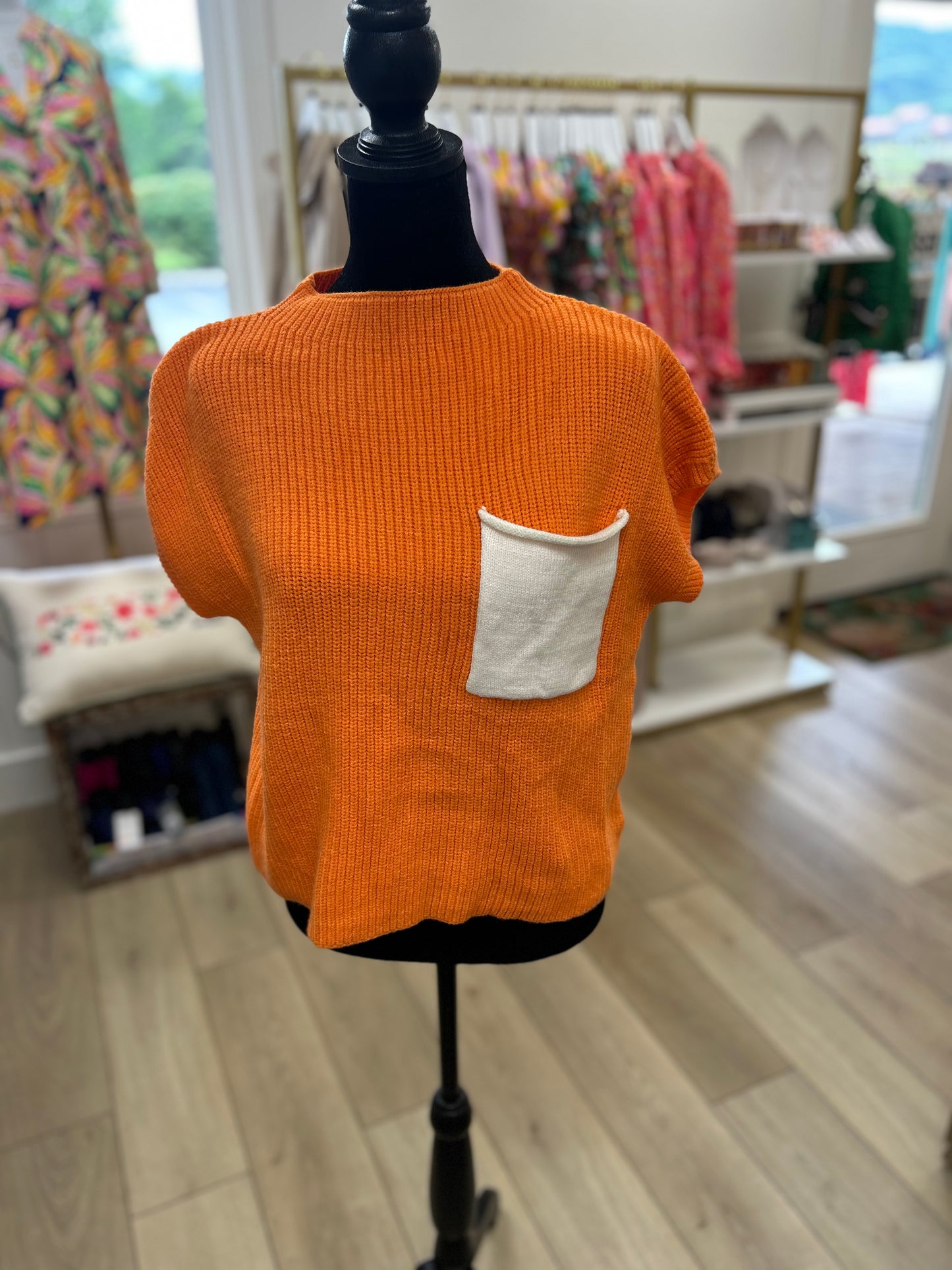 Orange and White Sweater Top