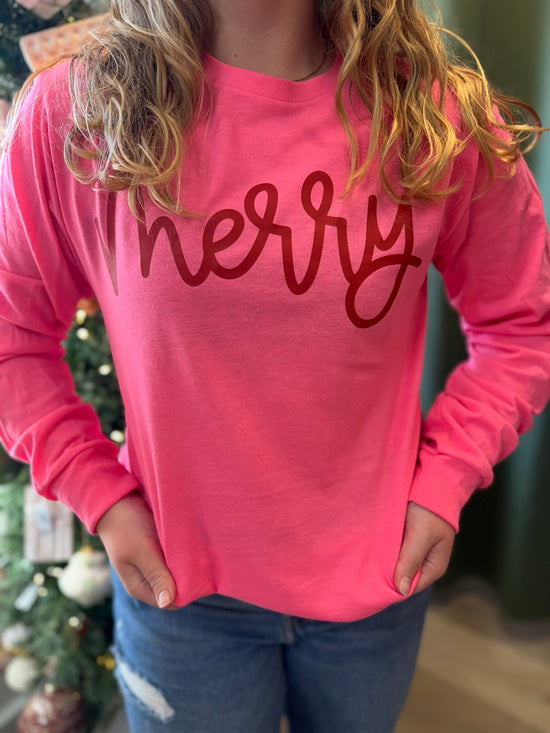 Pink Merry Script Long Sleeved Tee