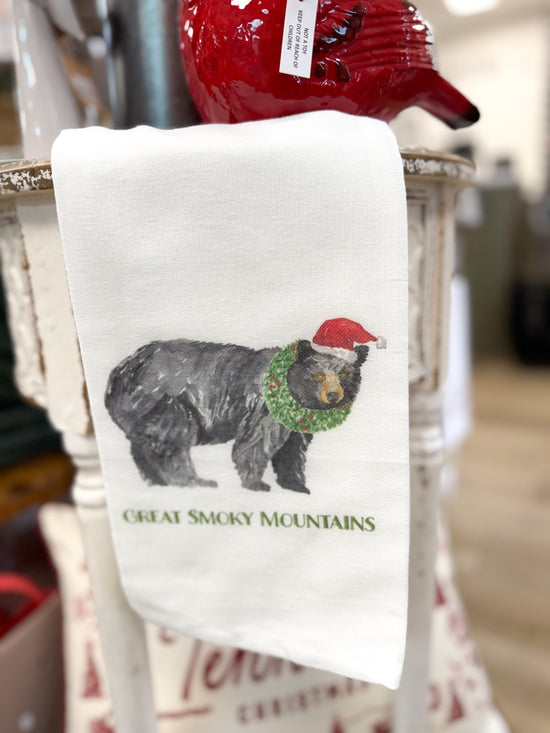 Christmas Black Bear Great Smoky Mountains Dish Towel