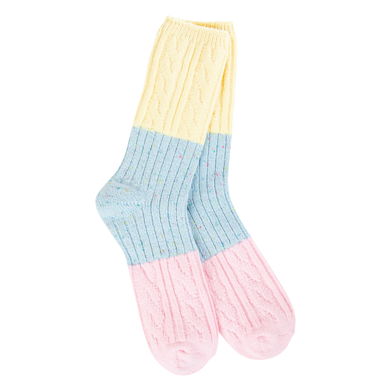 Load image into Gallery viewer, Worlds Softest Socks - Denim Multi Confetti Cable Crew
