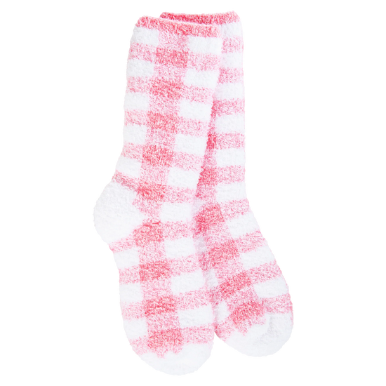 Load image into Gallery viewer, Worlds Softest Socks - Pink Check Fireside Crew
