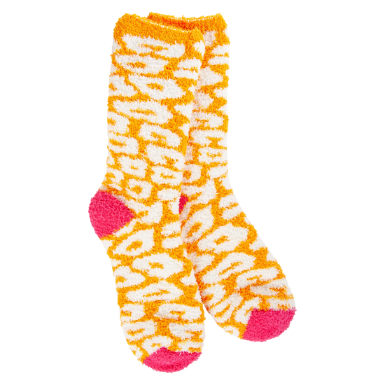 Load image into Gallery viewer, Worlds Softest Socks - Orange Multi Leopard Fireside Crew
