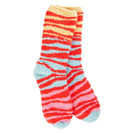 Worlds Softest Socks - Orange Multi Zebra Fireside Crew