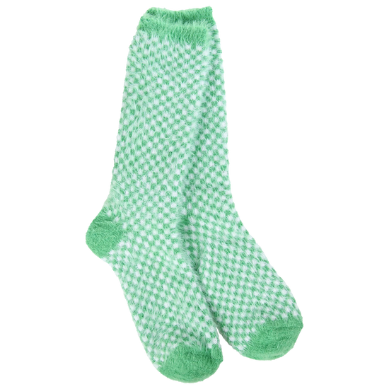 World's Softest Socks - Holiday Feather Check Crew - Green Check