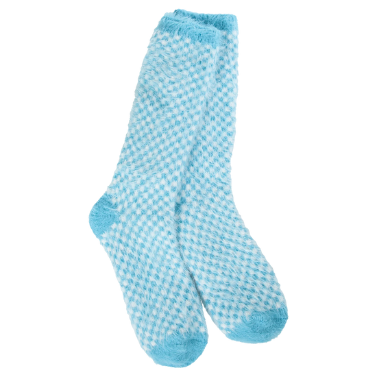 World's Softest Socks - Holiday Feather Check Crew - Winter Blue Check