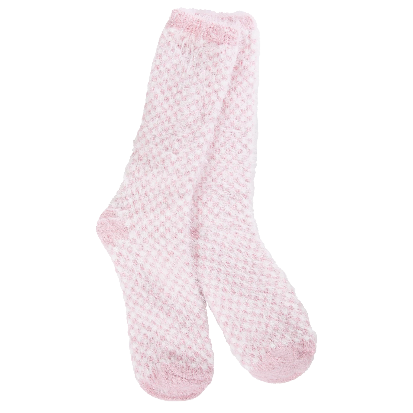 World's Softest Socks - Holiday Feather Check Crew - Candy Pink Check