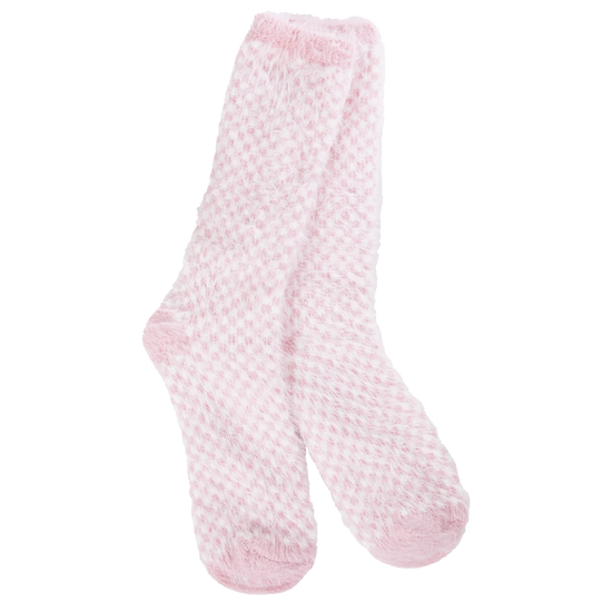 World's Softest Socks - Holiday Feather Check Crew - Candy Pink Check