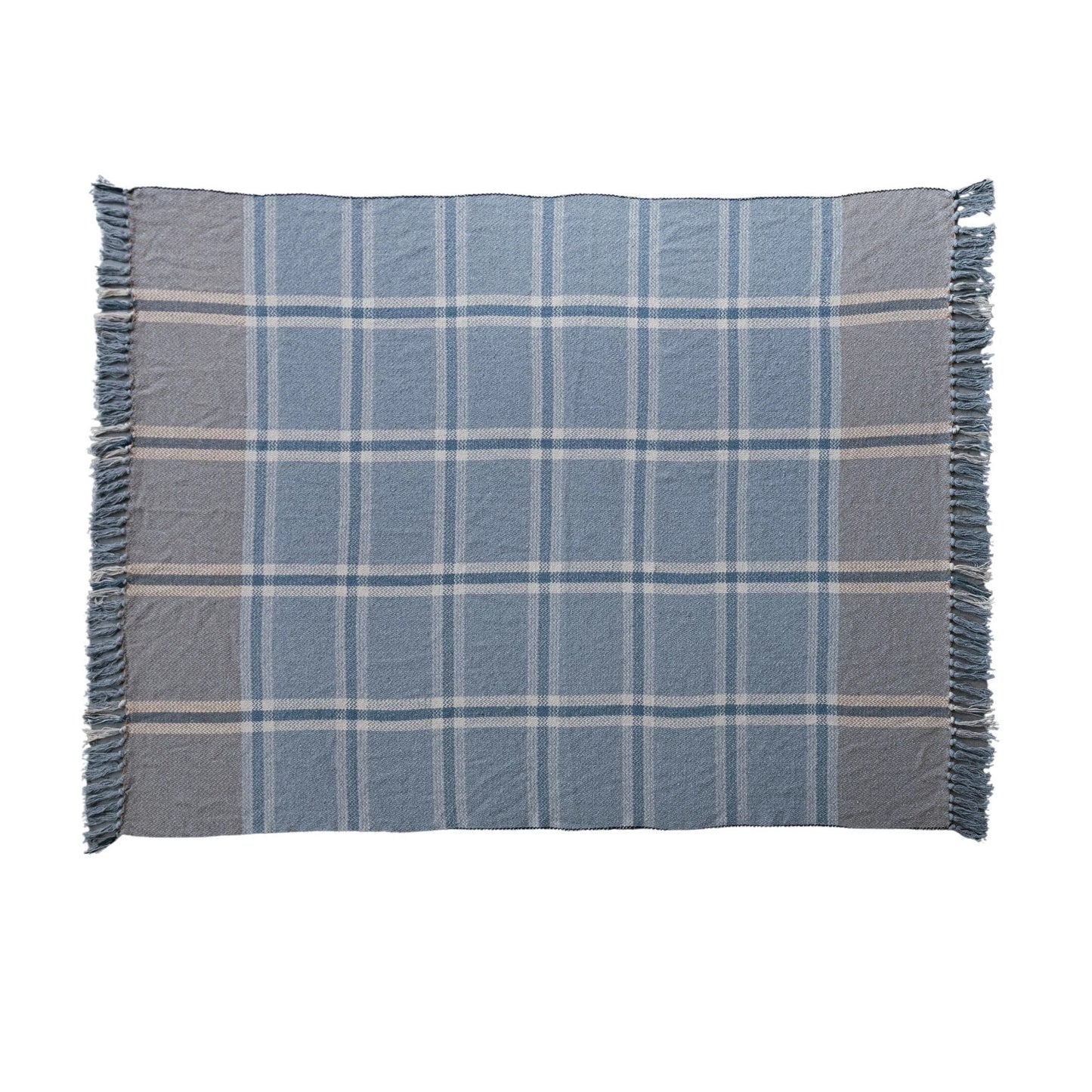 Woven Throw w/ Fringe, Blue Plaid