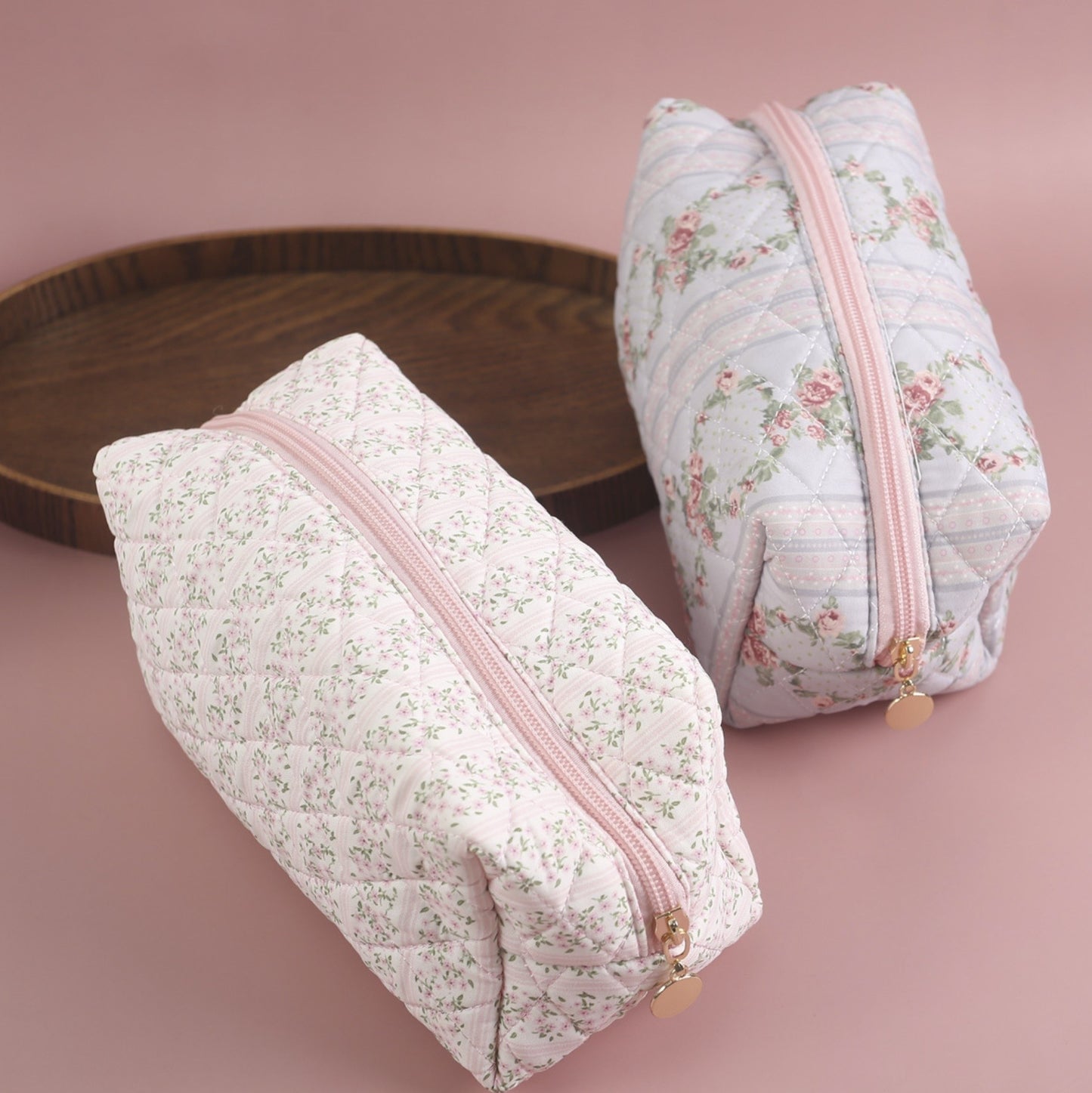 Quilted Floral Cosmetic Bag