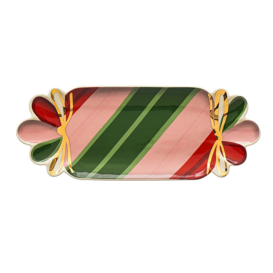 Candy Cane Stoneware Plate