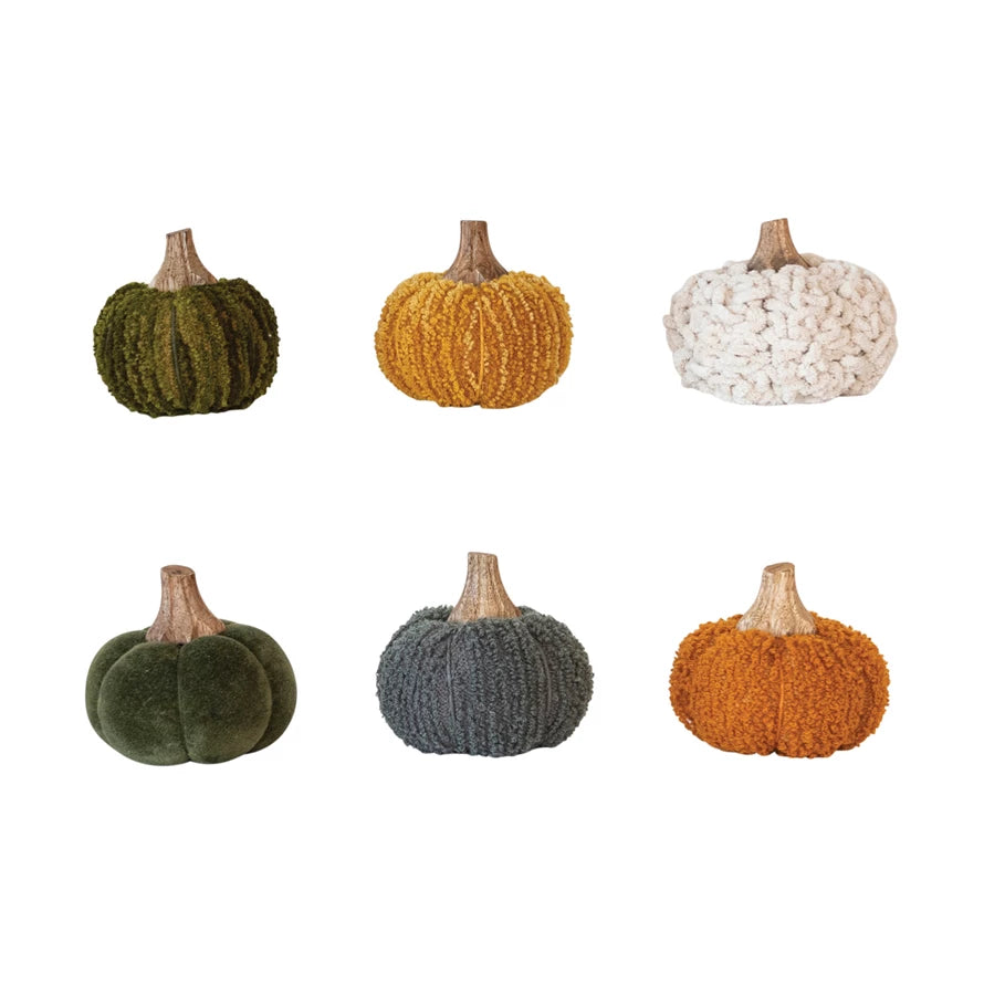 Cotton Blend Bouclé/Velvet Pumpkin w/ Wood Stem