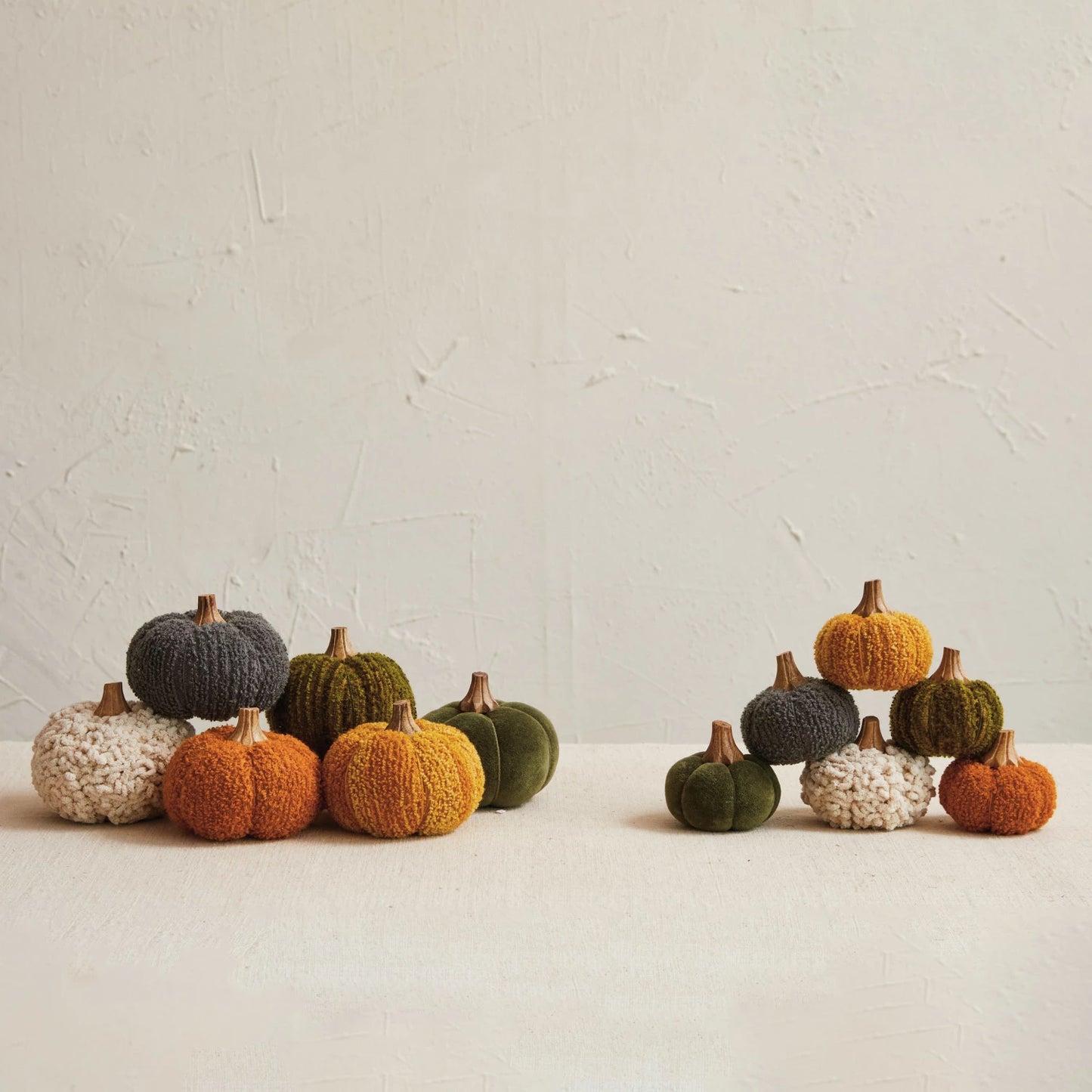 Cotton Blend Bouclé/Velvet Pumpkin w/ Wood Stem