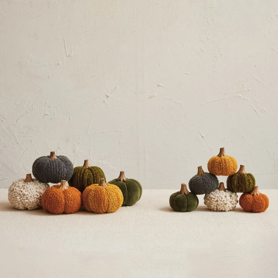 Medium Cotton Blend Bouclé/Velvet Pumpkin w/ Wood Stem