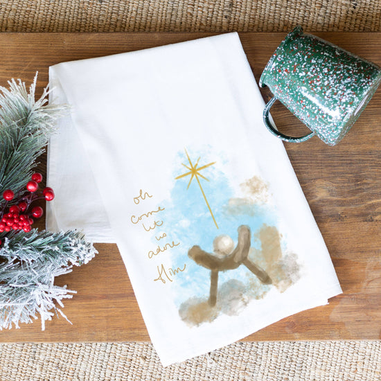 Christmas Faith Decor, Watercolor Manger, Tea Towel, Kitchen