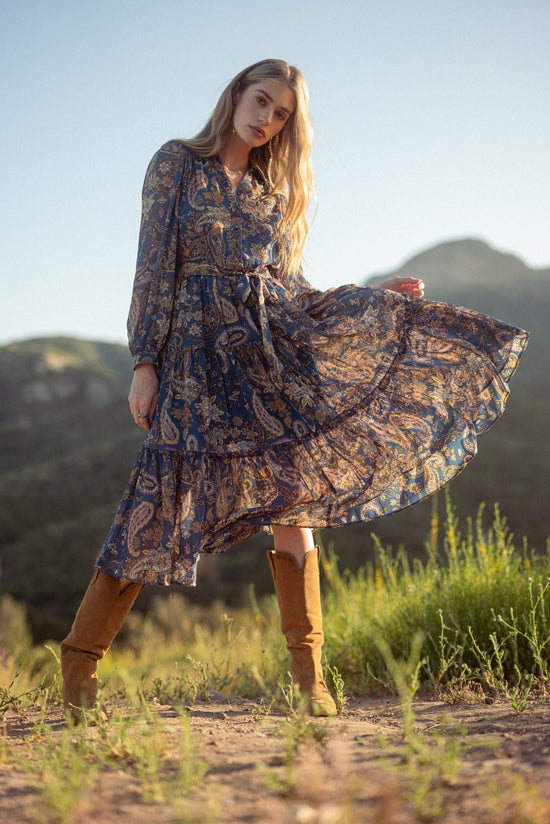 PAISLEY PRINT BUTTON DOWN MIDI DRESS