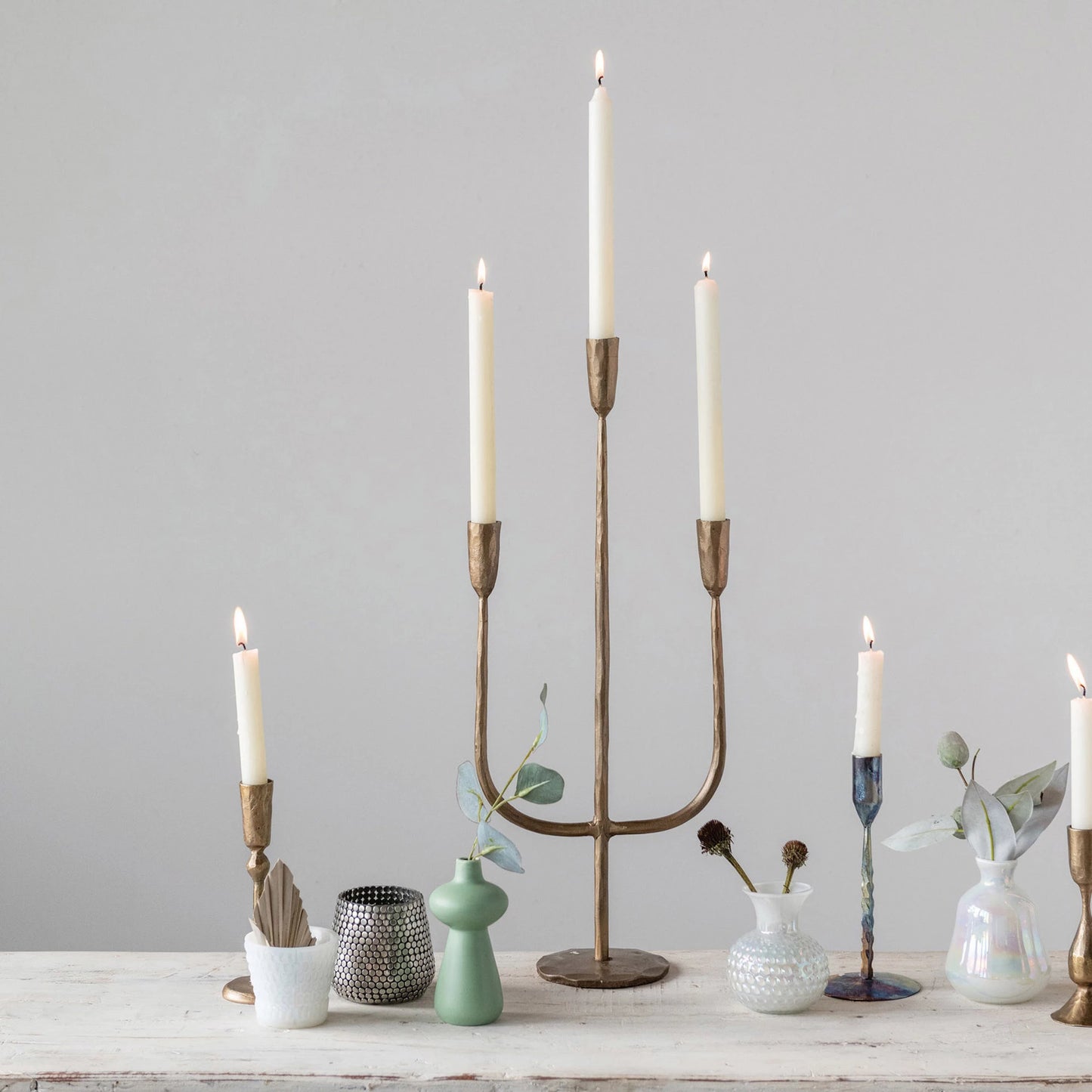 Load image into Gallery viewer, Hand-Forged Metal Candelabra with Antique Finish
