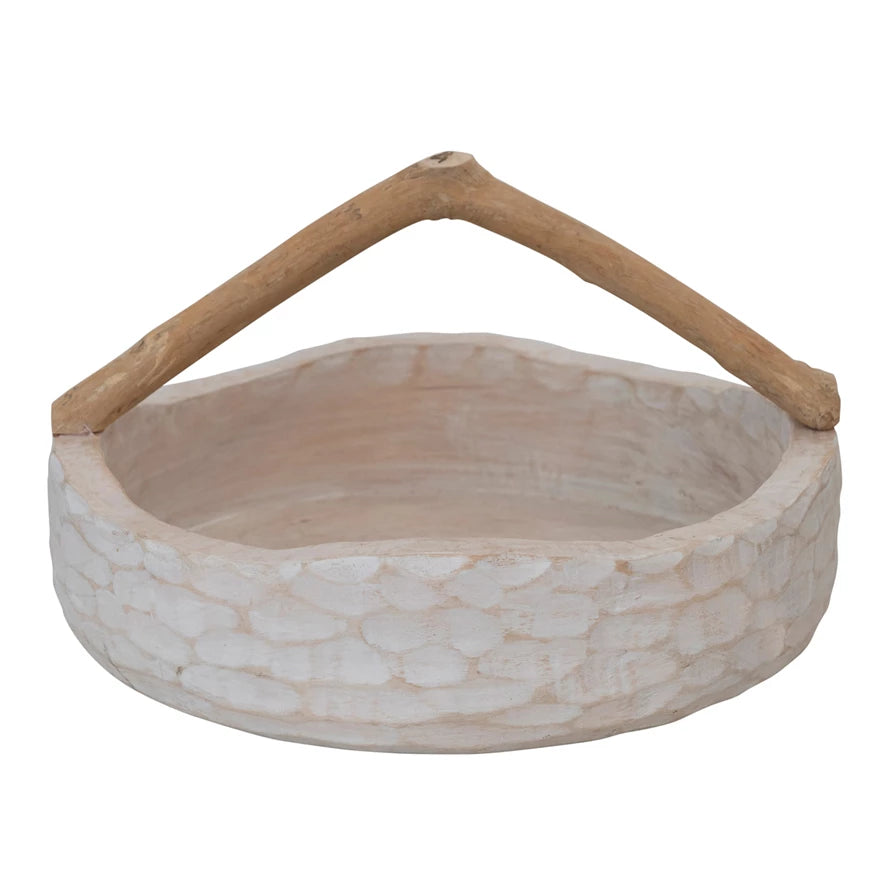 Load image into Gallery viewer, Hand-Carved Mango Wood Bowl with Branch Handle
