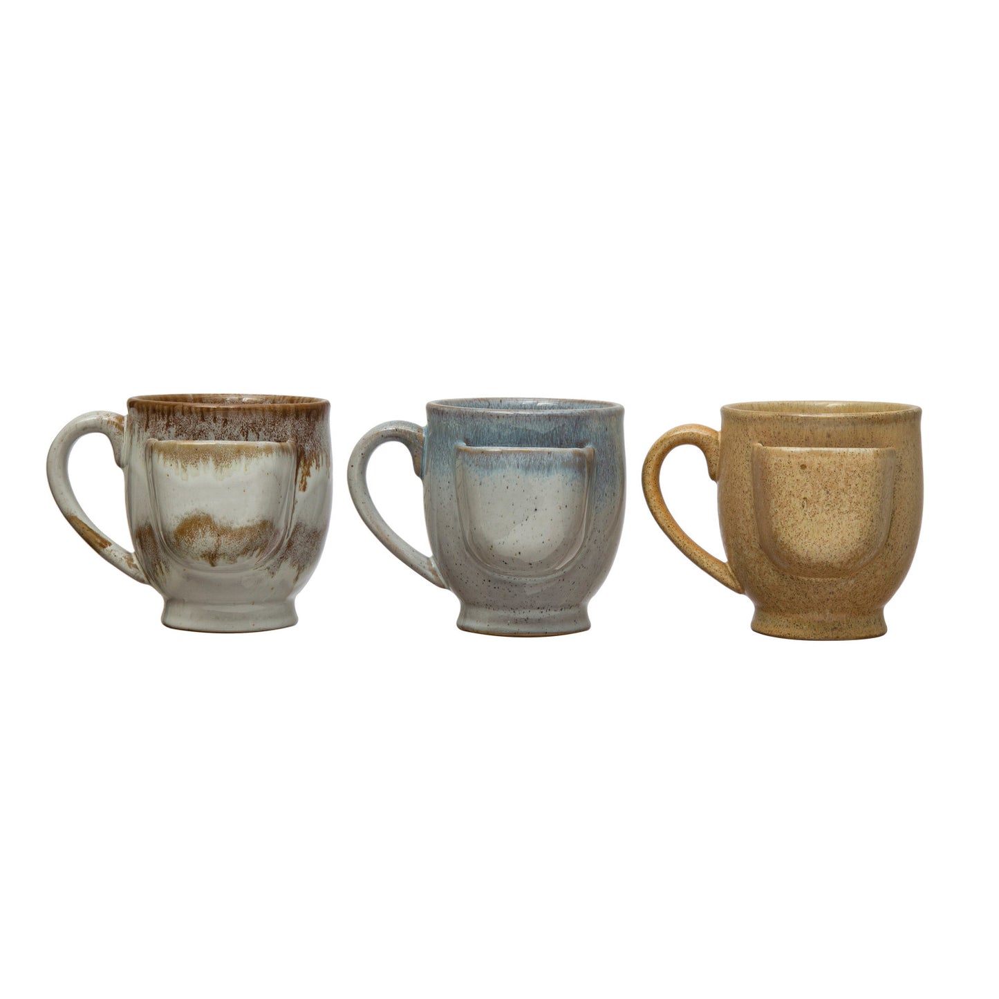 12 oz. Stoneware Mug w/ Tea Bag Holder, Reactive Glaze, 3 Colors (Each One Will Vary)