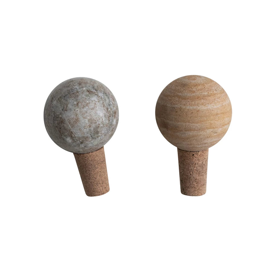 Marble and cork bottle stopper