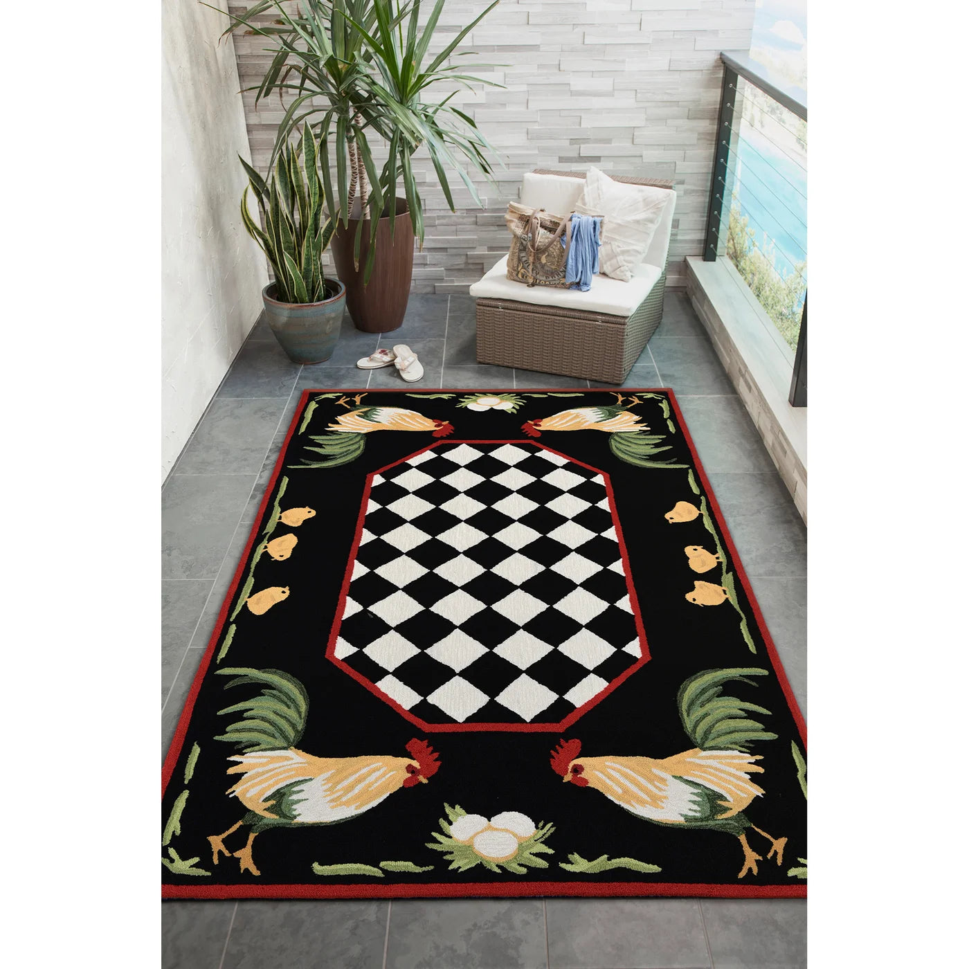Load image into Gallery viewer, Liora Manne Frontporch Rooster Indoor/Outdoor Rug Black
