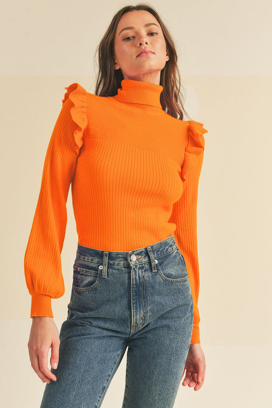 SHOULDER RUFFLE TURTLENECK SWEATER