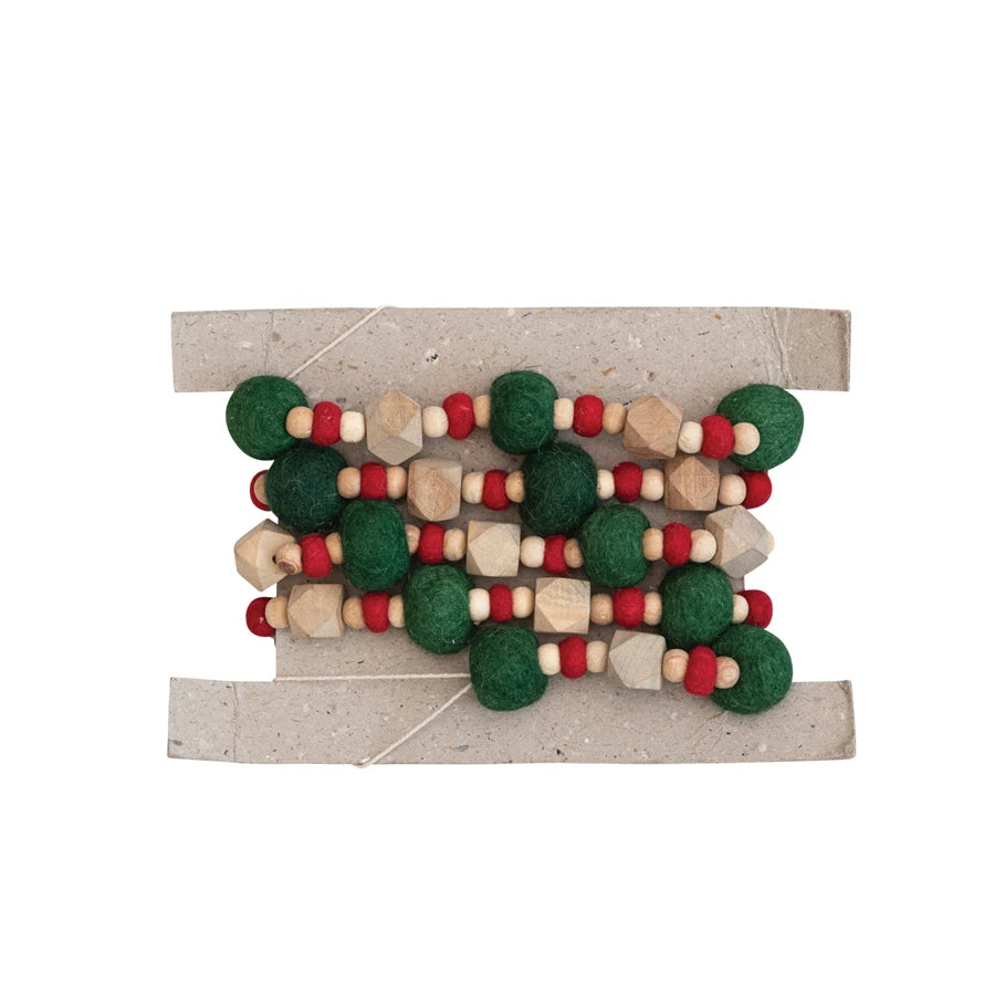 Red, Green and Cream Wool Felt Ball Garland