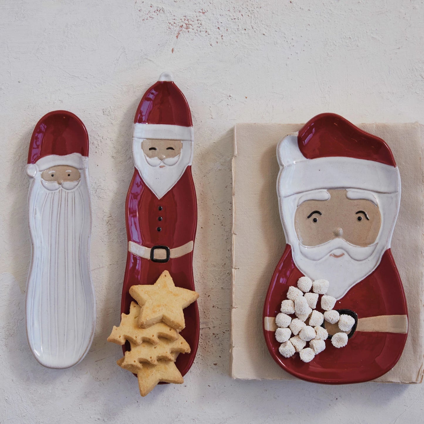 Stoneware Santa Shaped Plate, Red & White