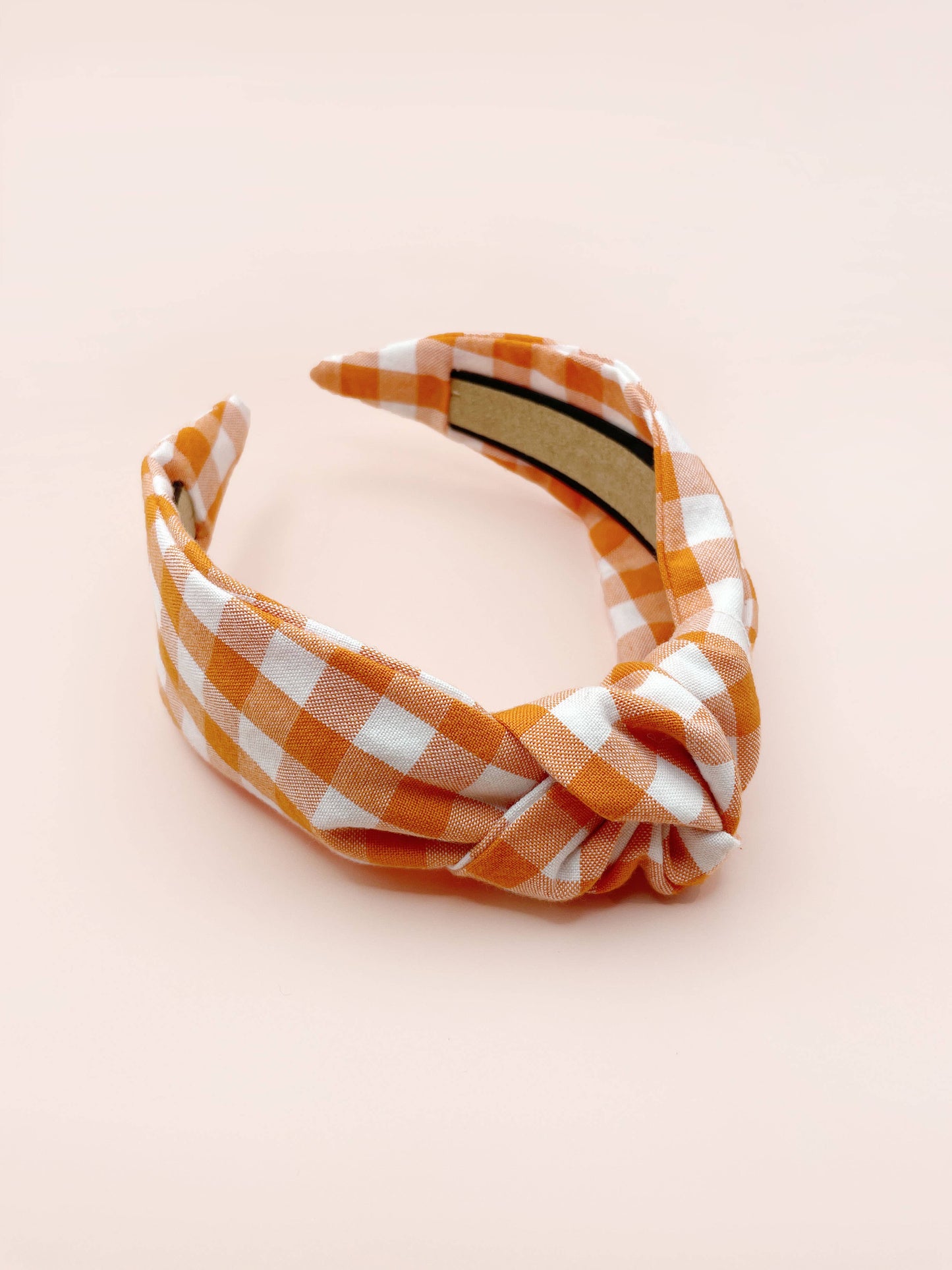 Load image into Gallery viewer, Orange and White Gingham Plaid Knotted Headband
