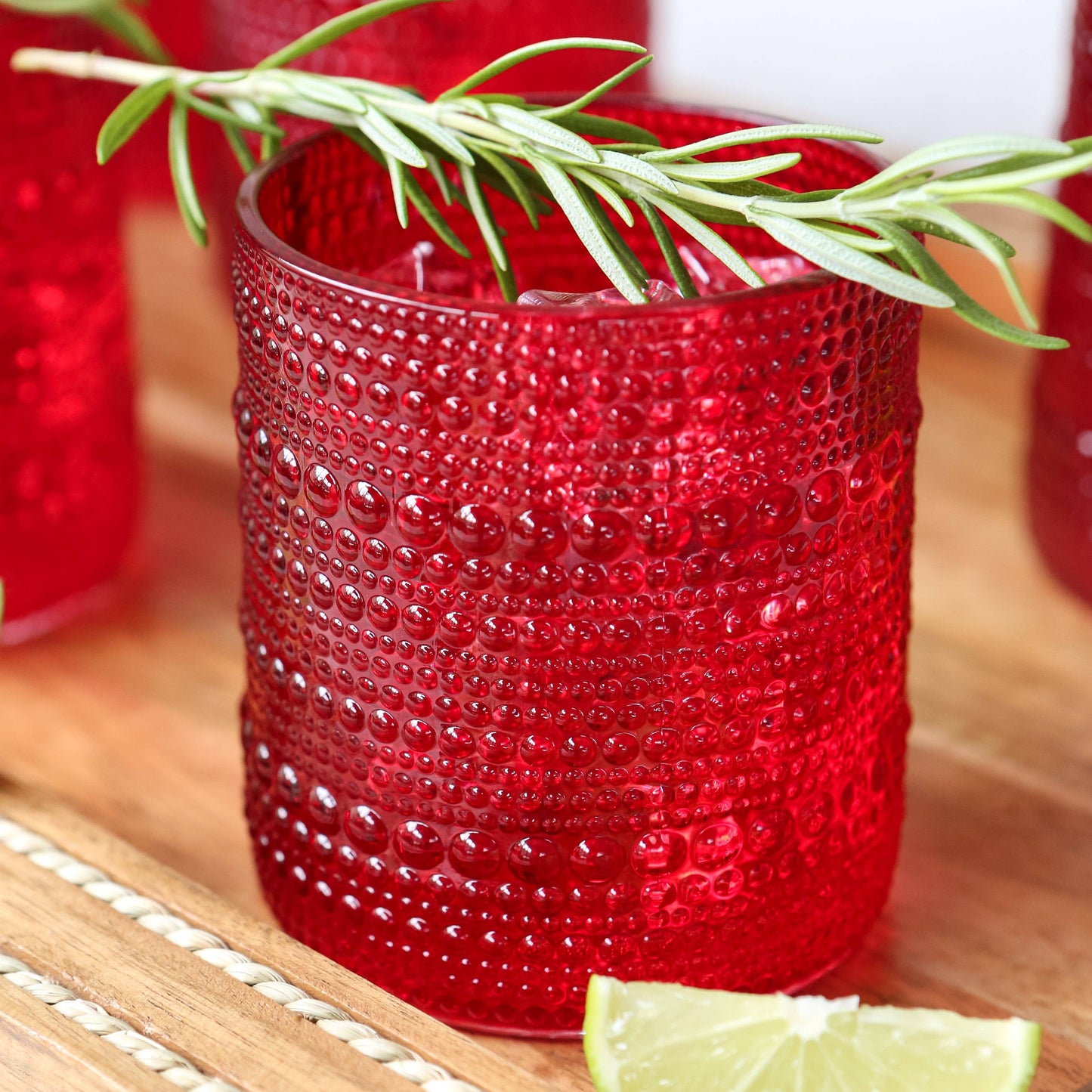 Load image into Gallery viewer, Textured Beaded Red Old Fashion Drinking Glasses
