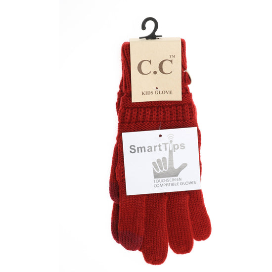 Load image into Gallery viewer, KIDS Solid Cable Knit CC Gloves G20KIDS: Red (Bright)
