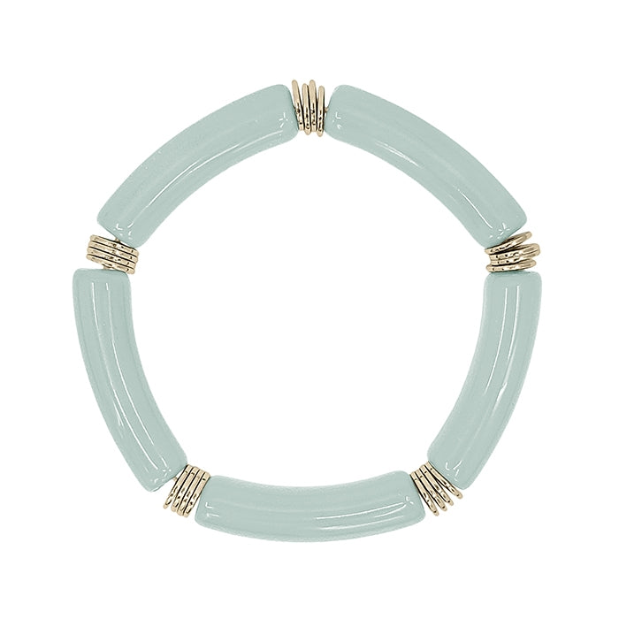 Mint Bamboo Acrylic and Gold Stretch Bracelet