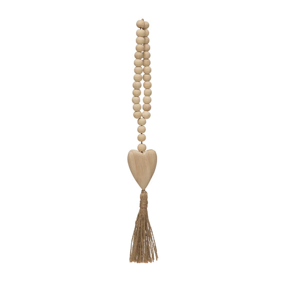 Load image into Gallery viewer, Wood Beads with Heart Icon and Jute Tassel
