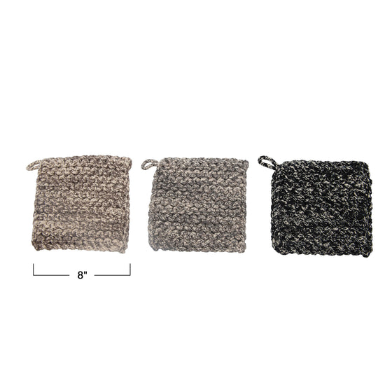 Melange Cotton Crocheted Pot Holder, 3 Colors