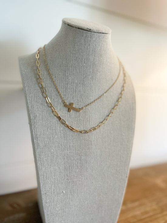 Load image into Gallery viewer, Cross Matte Gold Necklace
